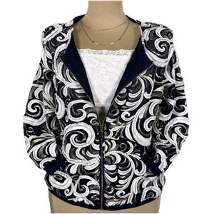 CHICO'S Travelers Scrolled Bomber Jacket Small Front Zip 3/4 Sleeve